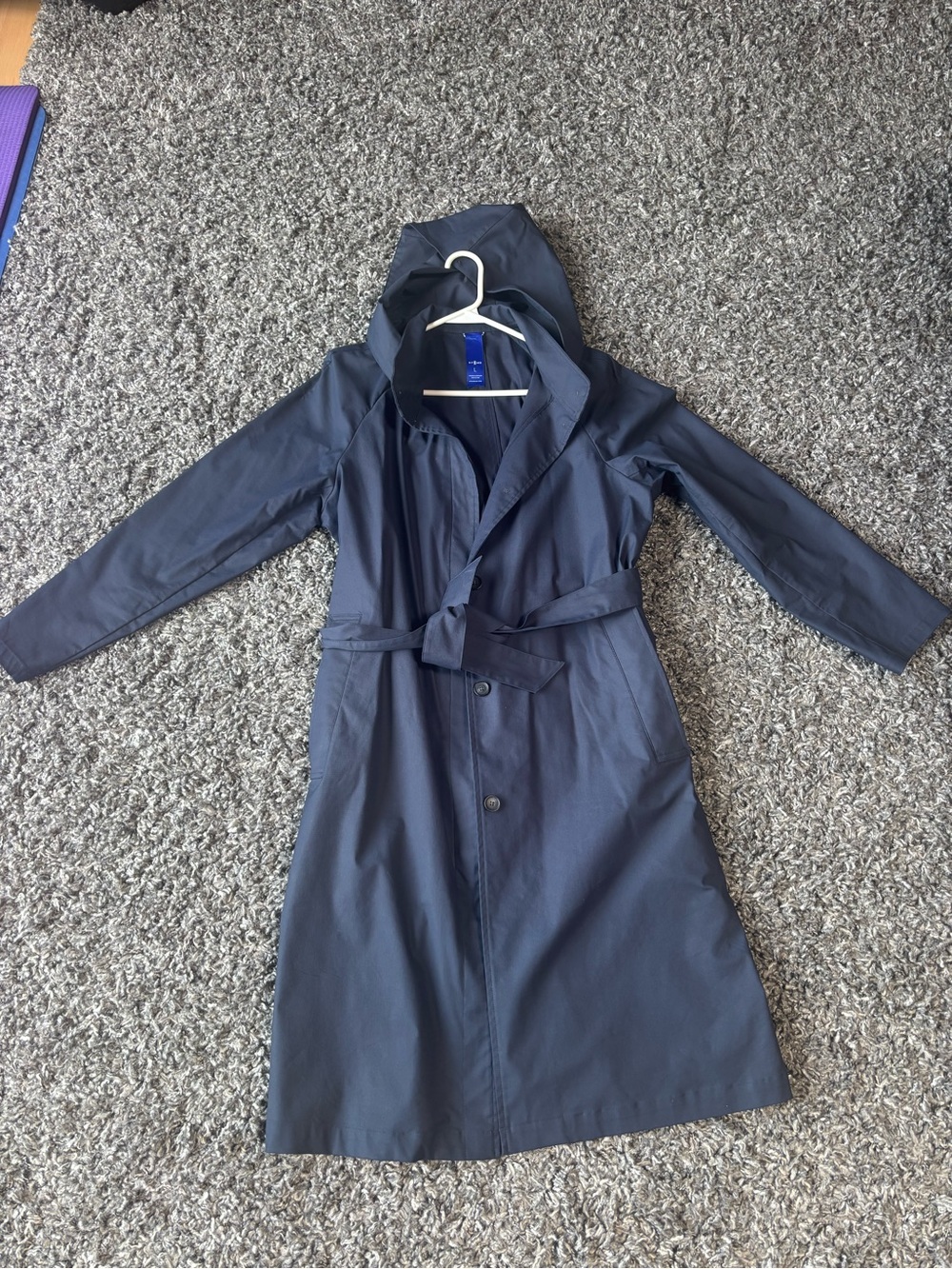 Kit and Ace Navy Hooded Belted Trench Coat